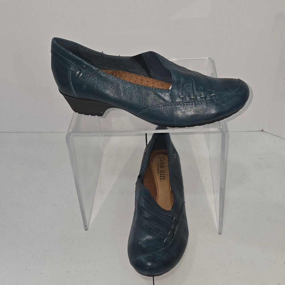 Cobb Hill by New Balance Womens 9M Blue Leather Loafers Heels CBW07BTL Teal